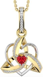 Diamond Ruby Gold Silver Celtic Trinity Heart Knot Necklace