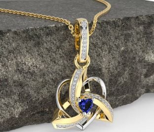 Diamond Sapphire Gold Silver Celtic Trinity Heart Knot Necklace