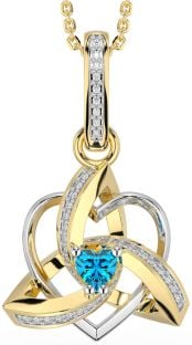 Diamond Topaz Gold Silver Celtic Trinity Heart Knot Necklace