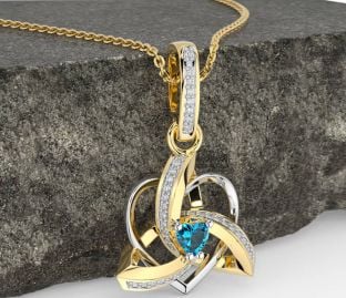 Diamond Topaz Gold Silver Celtic Trinity Heart Knot Necklace