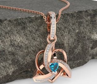 Diamond Topaz Rose Gold Celtic Trinity Heart Knot Necklace