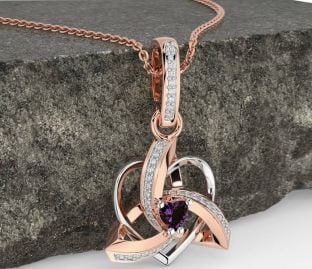 Diamond Alexandrite White Rose Gold Celtic Trinity Heart Knot Necklace