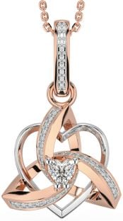 Diamond White Rose Gold Celtic Trinity Heart Knot Necklace