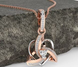 Diamond White Rose Gold Celtic Trinity Heart Knot Necklace