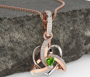 Diamond Peridot White Rose Gold Celtic Trinity Heart Knot Necklace