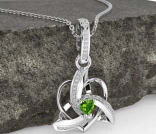 Gyémánt Peridot Ezüst kelta Szentháromság Szív Csomó Nyaklánc