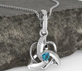 Diamond Topaz Silver Celtic Trinity Heart Knot Necklace