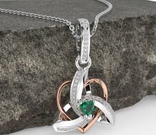 Diamond Emerald Rose Gold Silver Celtic Trinity Heart Knot Necklace