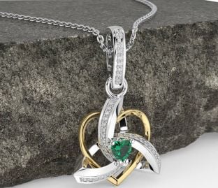 Diamond Emerald Gold Silver Celtic Trinity Heart Knot Necklace
