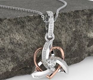 Diamond White Rose Gold Celtic Trinity Heart Knot Necklace
