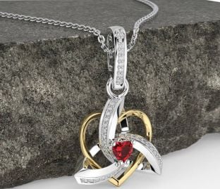 Diamant Rubin Vit Gul Guld Keltiskt Treenighet Hjärta Knut Halsband