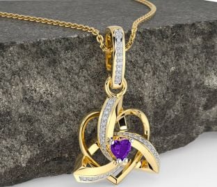 Diamond Amethyst Gold Celtic Trinity Heart Knot Necklace