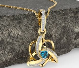 Diamond Topaz Gold Celtic Trinity Heart Knot Necklace