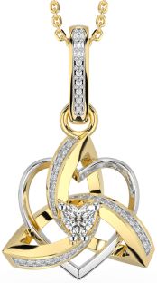 Diamond White Yellow Gold Celtic Trinity Heart Knot Necklace