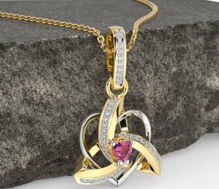 Diamante Rosa turmalina Blanco Amarillo Oro céltico Trinidad Corazón Nudo Collar