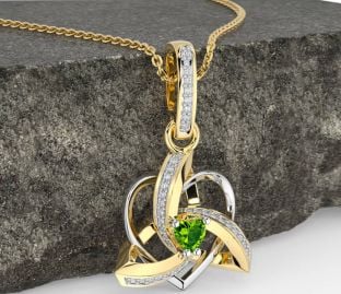 Diamond Peridot White Yellow Gold Celtic Trinity Heart Knot Necklace