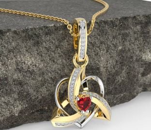 Diamant Rubin Vit Gul Guld Keltiskt Treenighet Hjärta Knut Halsband