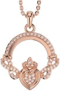 Diamond Rose Gold Silver Claddagh Infinity Necklace