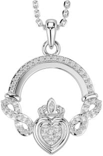 Diamond Silver Claddagh Infinity Necklace