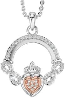 Diamond White Rose Gold Claddagh Infinity Necklace