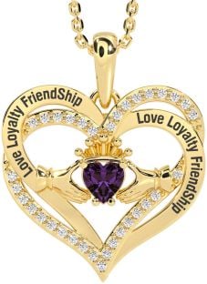 Diamond Alexandrite Gold Silver Irish "Love, Loyalty, & Friendship" Claddagh Heart Necklace