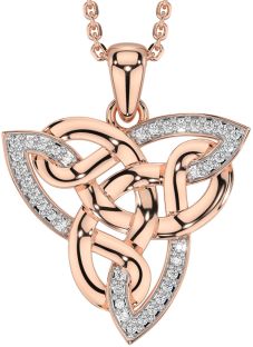 Diamond Rose Gold Silver Celtic Trinity Knot Necklace