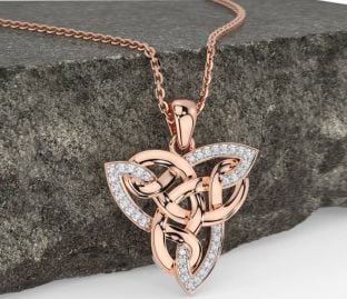 Diamond Rose Gold Silver Celtic Trinity Knot Necklace