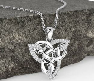 Diamond Silver Celtic Trinity Knot Necklace