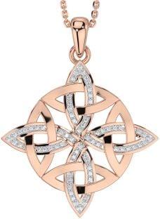 Diamond Rose Gold Silver Celtic Cross Necklace