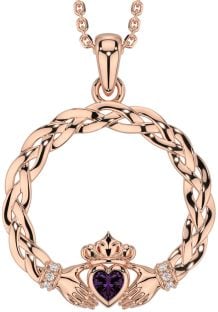 Diamond Alexandrite Rose Gold Silver Celtic Claddagh Necklace