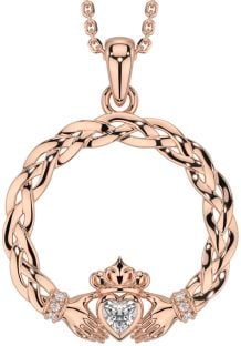 Diamante Rosa Ouro Prata céltico Claddagh Colar