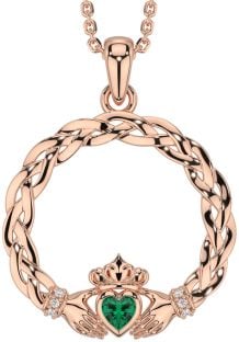 Diamant Smaragd Roos Goud Zilver Keltisch Claddagh Halsketting