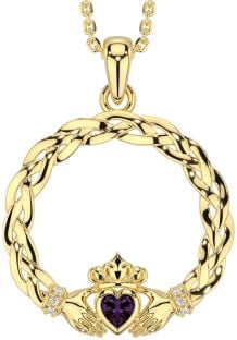 Diamond Alexandrite Gold Silver Celtic Claddagh Necklace