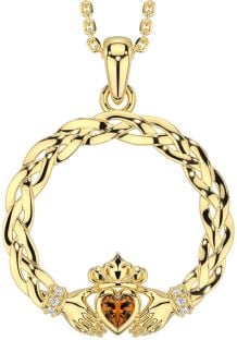 Diamant Citrin Gold Silber keltisch Claddagh Halskette