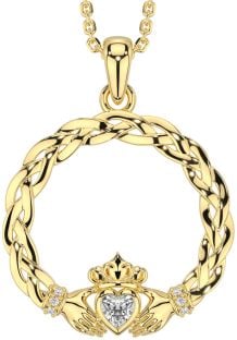 Diamond Gold Silver Celtic Claddagh Necklace