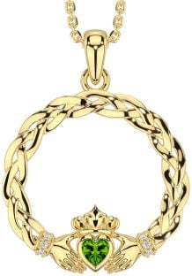 Diamant Péridot Or Argent celtique Claddagh Collier