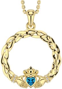 Diamant Topas Gold Silber keltisch Claddagh Halskette