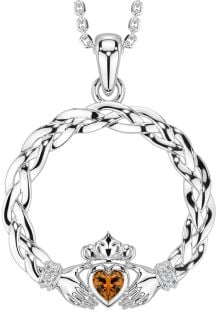 Diamante Citrino Plata céltico Claddagh Collar