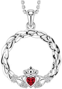 Diamond Ruby Silver Celtic Claddagh Necklace