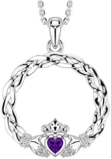 Diamant Amethist Wit Goud Keltisch Claddagh Halsketting