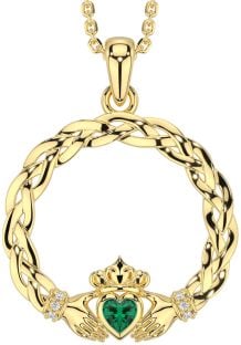 Diamant Smaragd Guld Keltiskt Claddagh Halsband