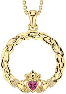 Diamante Rosa turmalina Oro céltico Claddagh Collar