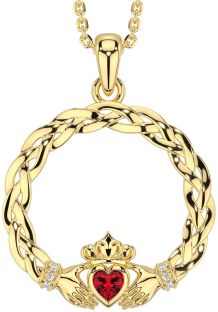 Diamant Rubin Gold keltisch Claddagh Halskette