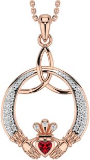 Diamond Ruby Rose Gold Silver Claddagh Celtic Trinity Knot Necklace