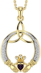 Diamond Alexandrite Gold Silver Claddagh Celtic Trinity Knot Necklace