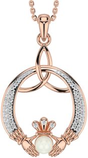 Diamond Rose Gold Claddagh Celtic Trinity Knot Necklace