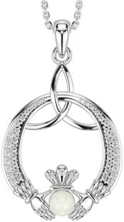 Diamond Silver Claddagh Celtic Trinity Knot Necklace