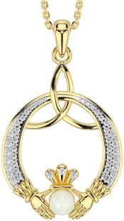 Diamond Gold Claddagh Celtic Trinity Knot Necklace