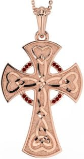 Large Garnet Rose Gold Silver Celtic Cross Heart Necklace