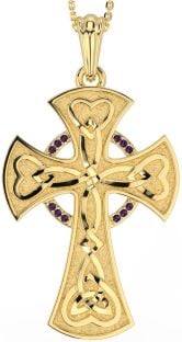 Large Alexandrite Gold Silver Celtic Cross Heart Necklace